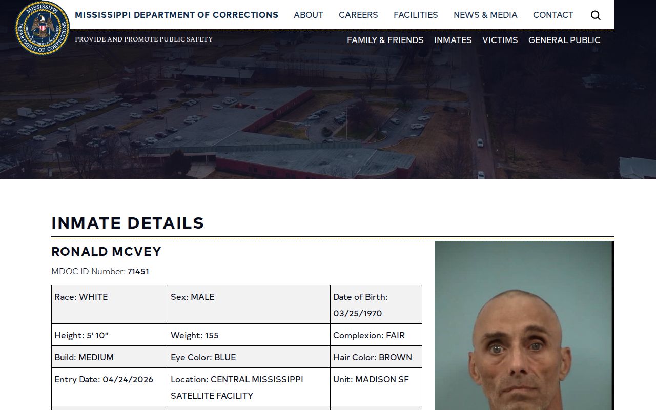 Official MDOC offender photo channel for a released Marshall County inmate